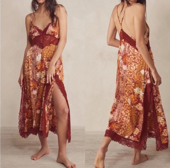 Free People Intimately Right Now Lacy Silky Bohemian Midi Slip - Picture 5 of 6